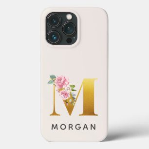 Floral Monogram Gold Letter M Personalised Name iPhone 13 Pro Case