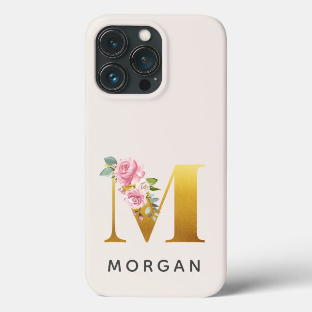 Floral Monogram Gold Letter M Personalised Name Case-Mate iPhone Case (Back)