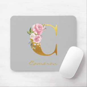 Floral Monogram Gold Name Initial Personalised Mouse Mat