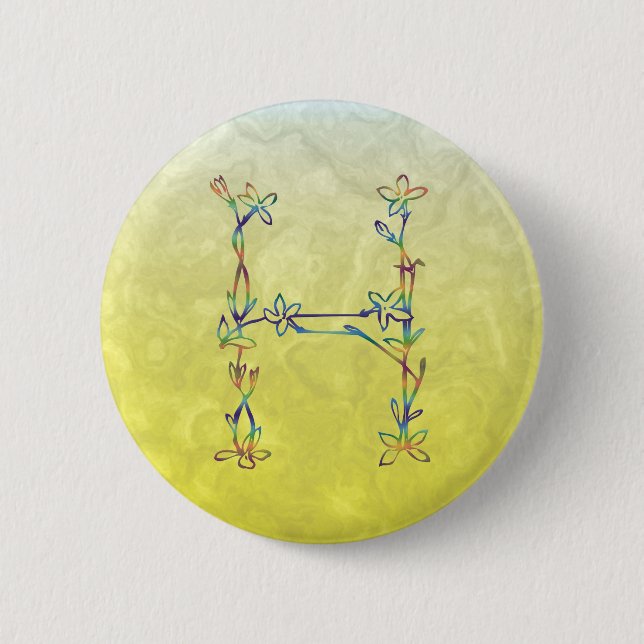 FLORAL MONOGRAM H 6 CM ROUND BADGE (Front)