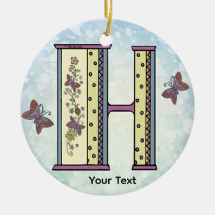 floral Monogram H Ceramic Tree Decoration