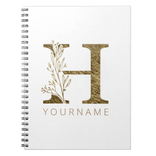 Floral Monogram H Elegant Gold Foliage Notebook