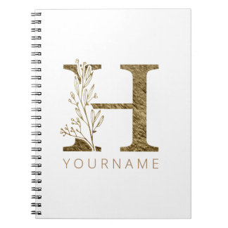 Floral Monogram H Elegant Gold Foliage Notebook
