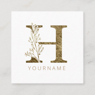 Floral Monogram H Elegant Gold Foliage Square Business Card