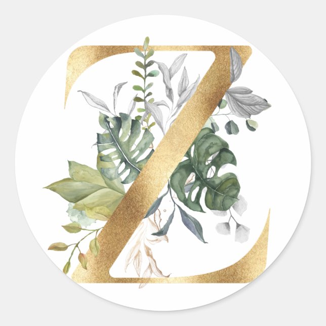 Floral monogram in gold Classic Round Sticker (Front)