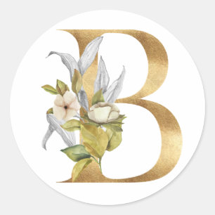Floral monogram in gold Classic Round Sticker