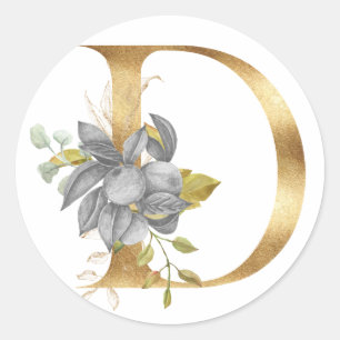 Floral monogram in gold Classic Round Sticker