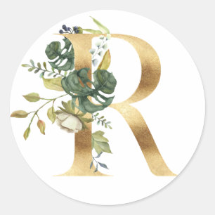 Floral monogram in gold Classic Round Sticker