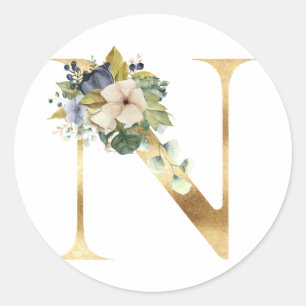 Floral monogram in gold Classic Round Sticker