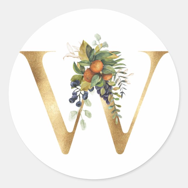 Floral monogram in gold Classic Round Sticker (Front)