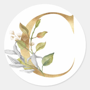 Floral monogram in gold Classic Round Sticker