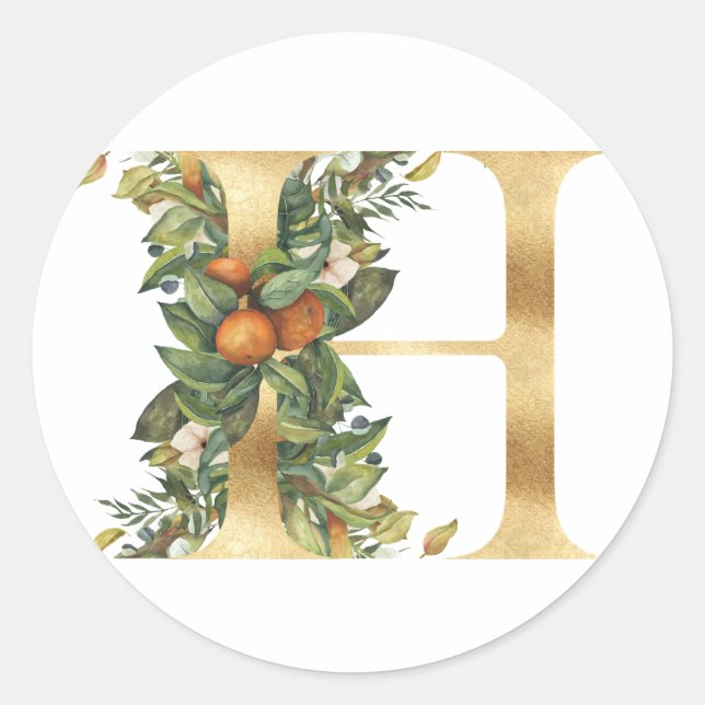 Floral monogram in gold Classic Round Sticker (Front)