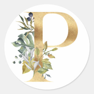 Floral monogram in gold Classic Round Sticker