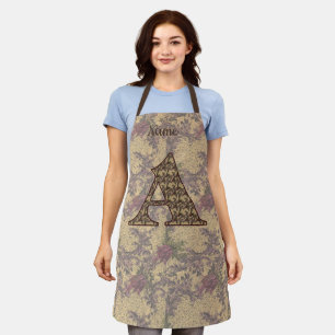 Floral Monogram Initial A Elegant Personalised Apron