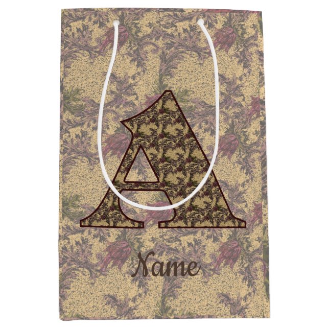 Floral Monogram Initial A Elegant Personalised Medium Gift Bag (Front)