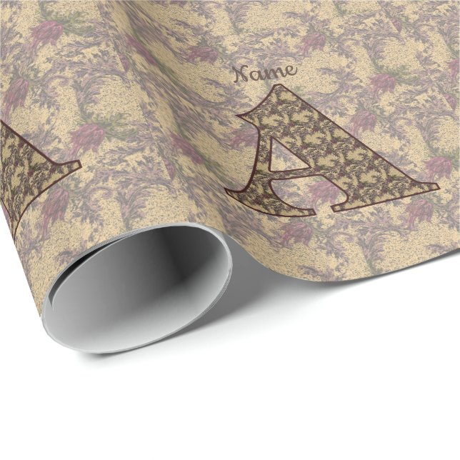 Floral Monogram Initial A Elegant Personalised Wrapping Paper (Roll Corner)