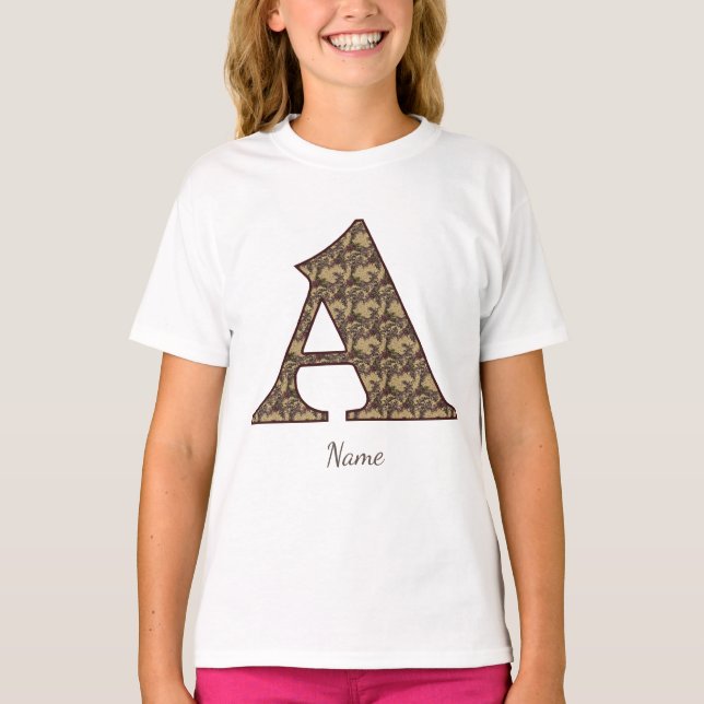Floral Monogram Initial A Elegant  T-Shirt (Front)