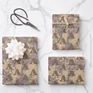 Floral Monogram Initial A Elegant Wrapping Paper Sheet