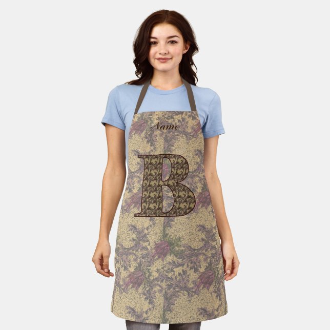 Floral Monogram Initial B Elegant Personalised Apron (Worn)