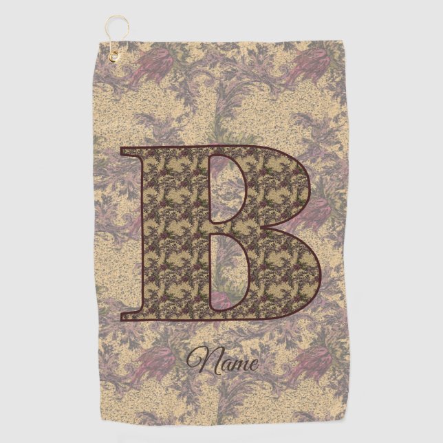 Floral Monogram Initial B Elegant Personalised Golf Towel (Front)