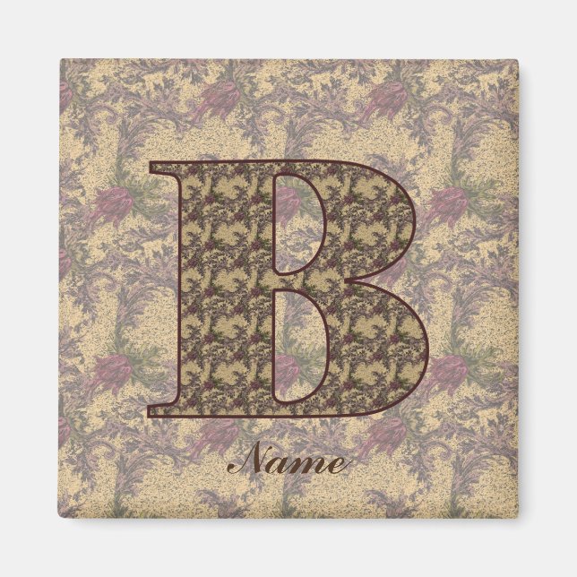 Floral Monogram Initial B Elegant Personalised  Magnet (Front)