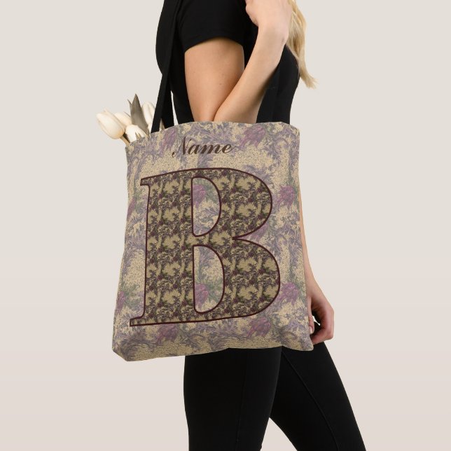 Floral Monogram Initial B Elegant Personalised  Tote Bag (Close Up)