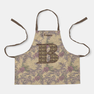Floral Monogram Initial B Your Name Elegant Apro Apron