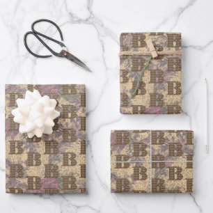 Floral Monogram Initial B Your Name Elegant      Wrapping Paper Sheet