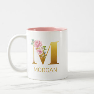 Floral Monogram Initial Botanical Personalised Two-Tone Coffee Mug