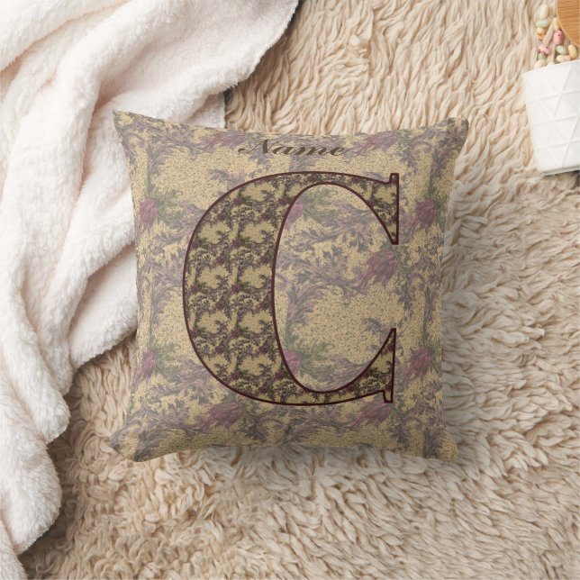 Floral Monogram Initial C Elegant Personalised  Cushion (Blanket)