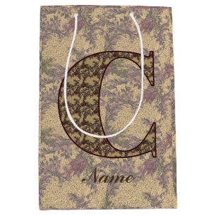 Floral Monogram Initial C Elegant Personalised     Medium Gift Bag