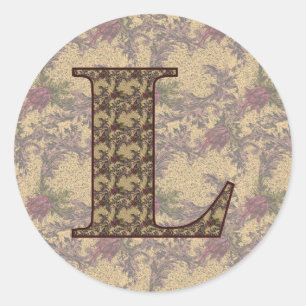 Floral Monogram Initial L Elegant Classic Round Sticker