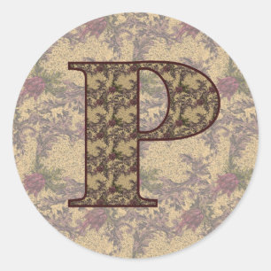 Floral Monogram Initial P Elegant Classic Round Sticker