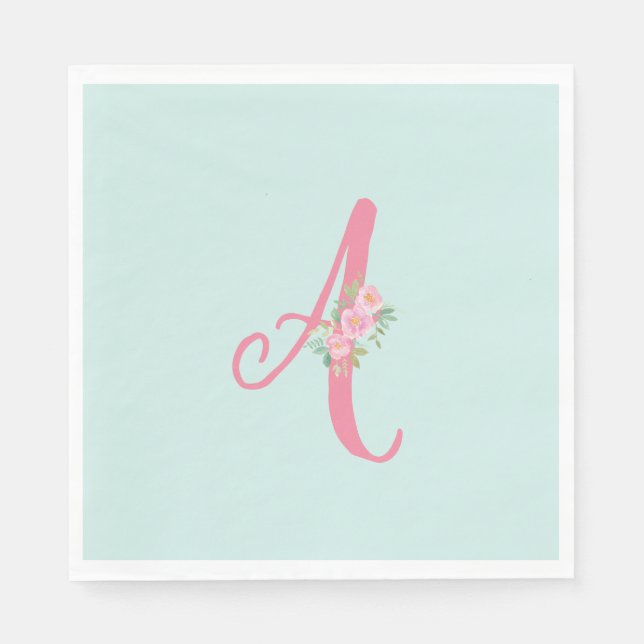 Floral Monogram Initial Personalised Napkin (Front)