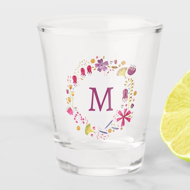 Floral Monogram Initial Shot Glass (Creator Uploaded)