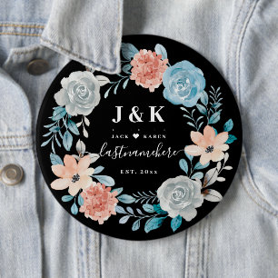 Floral Monogram Initials Custom Family Name 6 Cm Round Badge