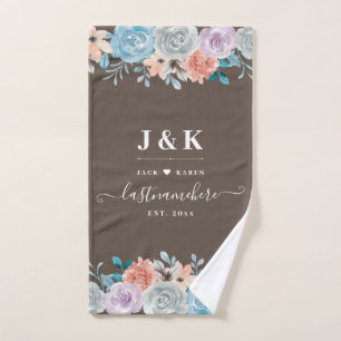 Floral Monogram Initials Custom Family Name Hand Towel