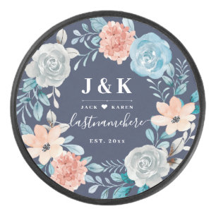 Floral Monogram Initials Custom Family Name Hockey Puck