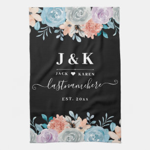 Floral Monogram Initials Custom Family Name Tea Towel
