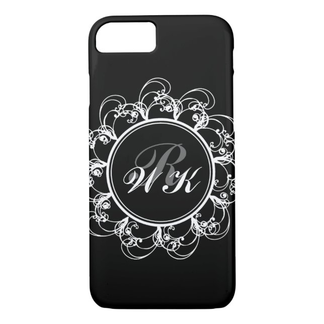 Floral Monogram iPhone 7 Case in black (Back)