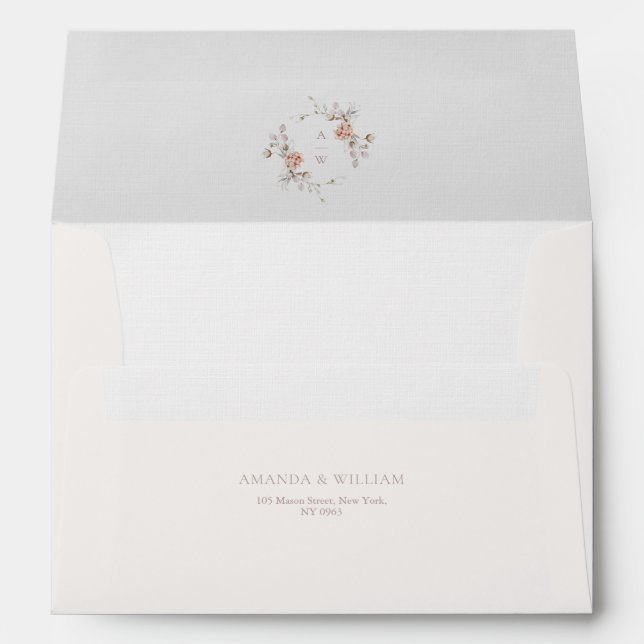 Floral Monogram Ivory Wedding  Envelope (Back (Bottom))