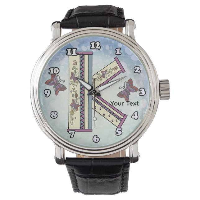 floral Monogram K  Watch (Front)
