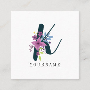 Floral Monogram K Wildflower Burst Square Business Card