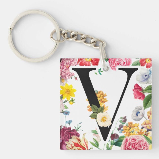 Floral Monogram Key Ring (Front)