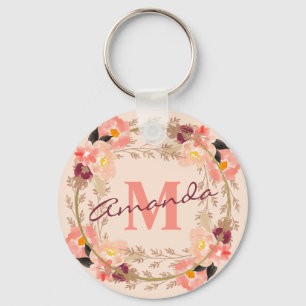 Floral Monogram Key Ring
