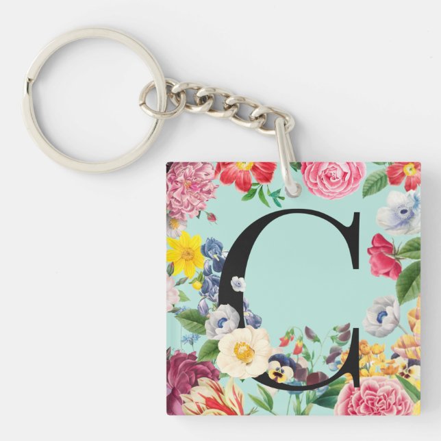 Floral Monogram Key Ring (Front)