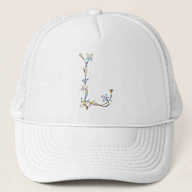 FLORAL MONOGRAM L TRUCKER HAT (Front)
