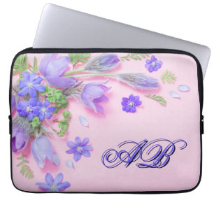 Floral Monogram Laptop Sleeve   Personalized 13" 