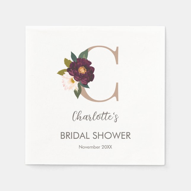 Floral Monogram Letter C Bridal Shower    Napkin (Front)