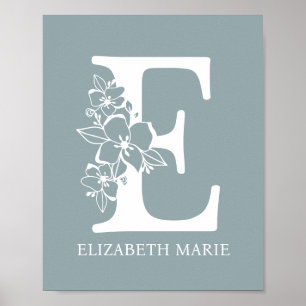 Floral Monogram Letter E Name Nursery Modern  Poster
